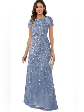 Amazon Light Blue Embroidered Maxi Dress - Women's Formal Gown
